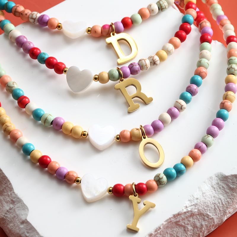 JUNYANGY Colorful Beaded love Initial Necklaces Gifts for Girls teens Kids Gifts Personalized Birthday Gifts gifts for grandkids Necklace for Girl Jewelry - Image 5